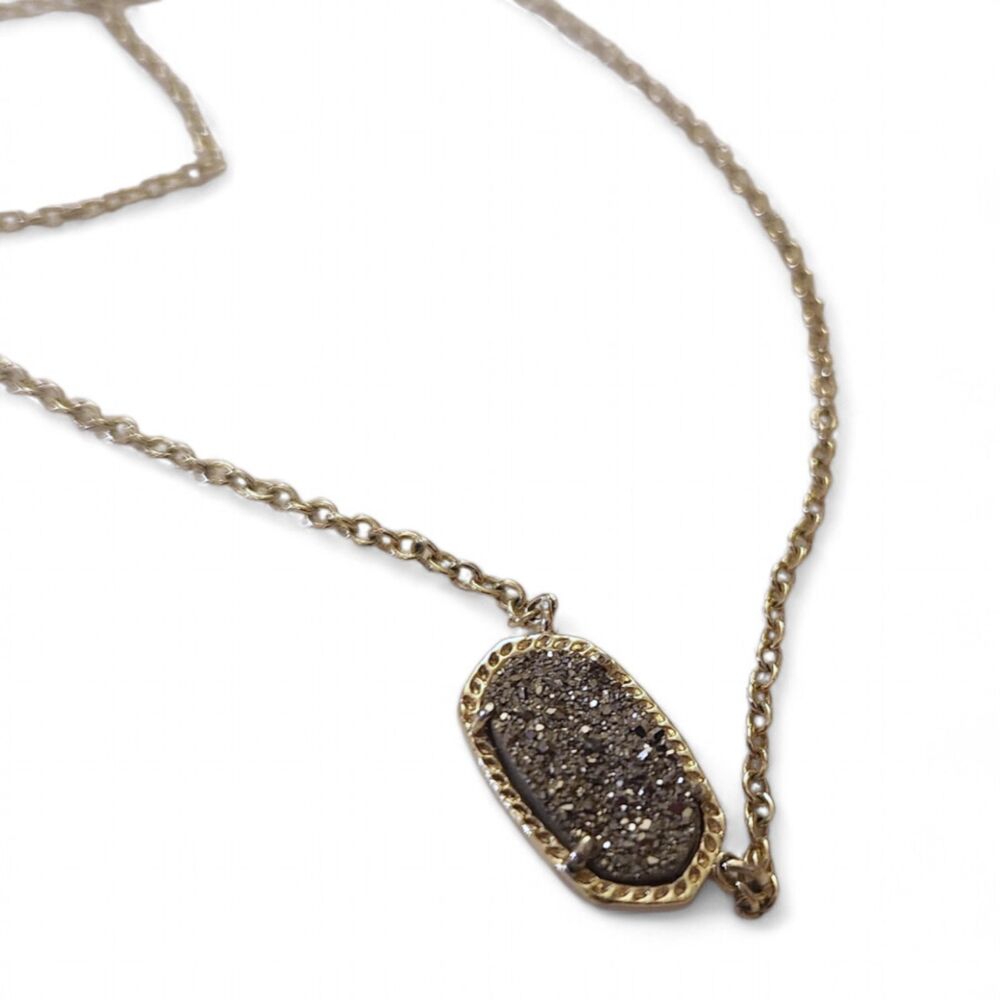 Kendra Scott Elisa Necklace Silver Druzy Pendant Silver Tone Adjustable